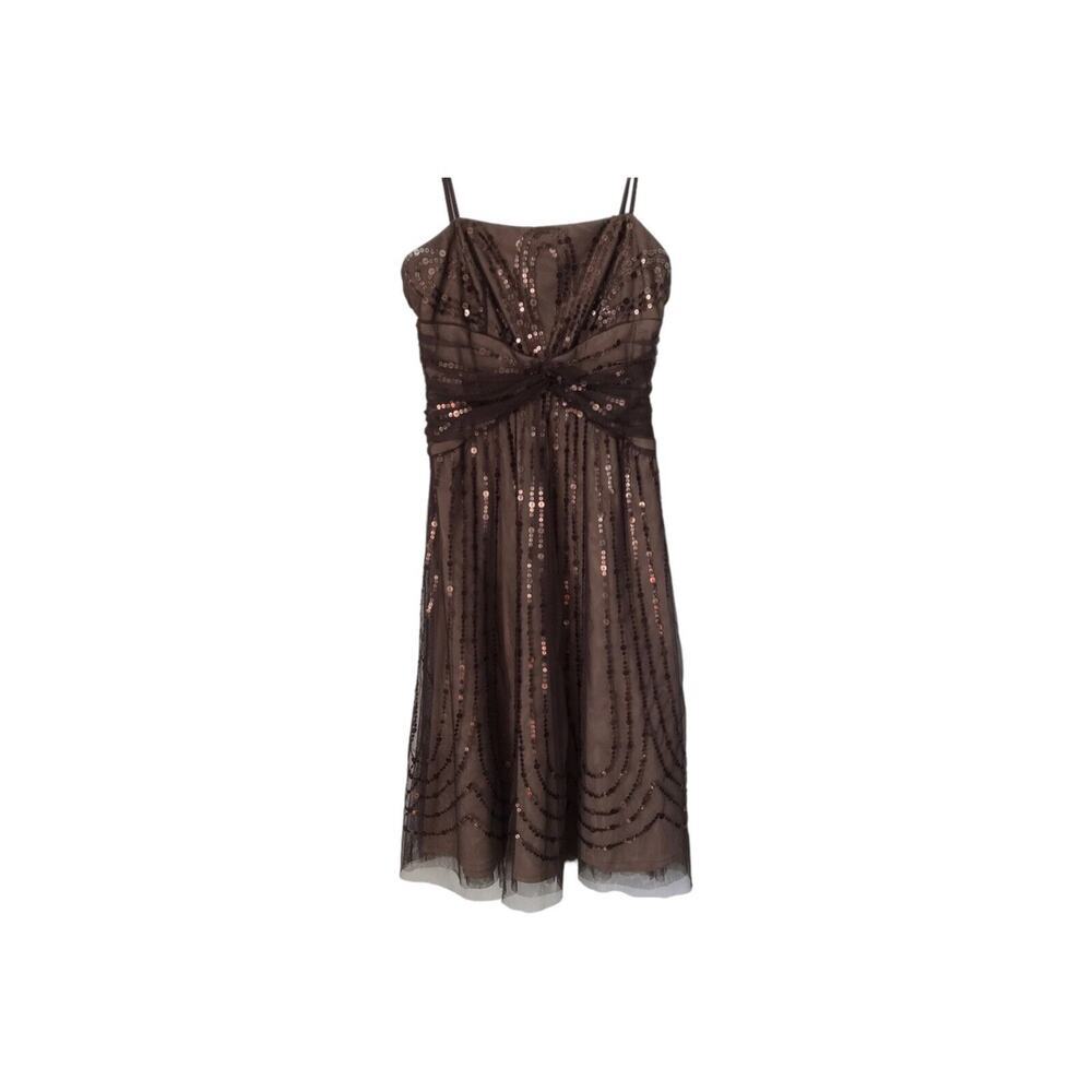Eliza‎ J Womens Dress Size 4 Brown Sleeveless Sequin Embroidered Empire Waist